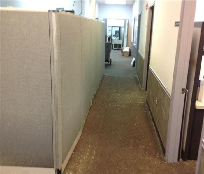 Water damage to flooring and walls due to a storm at a business in Newberry, SC